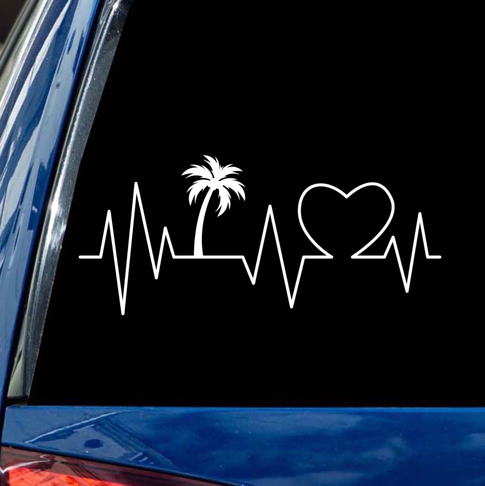 Palm Tree heartbeat lifeline Decal Tropical coastal wall car window glass door