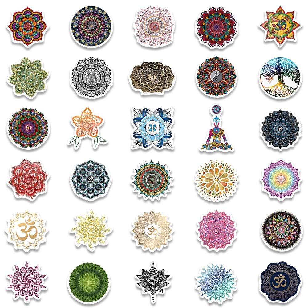 YOGA Stickers [D] Mandala Symbol Flower Pattern ~ Vinyl Waterproof Water Bottle