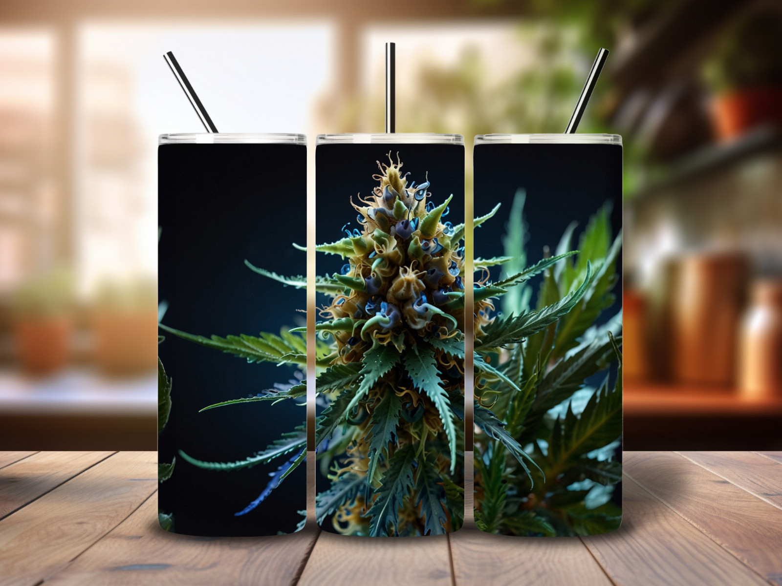 #2 – Blue Cannabis, 20ozTumbler, Sublimation, Heat Transfer, Seamless Design