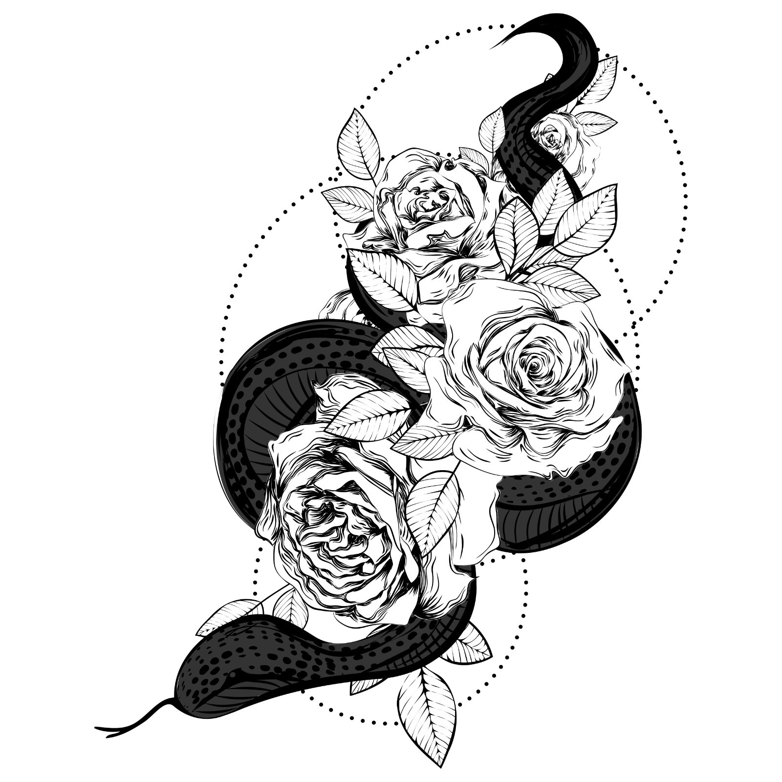 Rose Sticker (4 Inch) Gothic Retro Snake Sketch Vintage Botanical Floral Bouquet