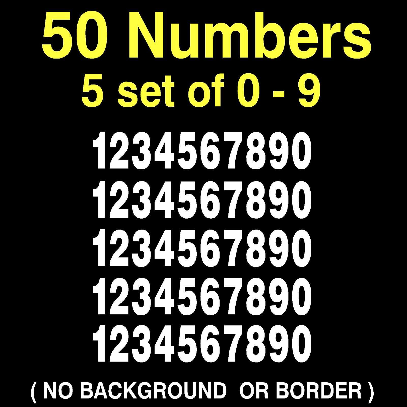 0-9 Numbers Vinyl Decal Sheet, 5 sets of 0-9, Mailbox Hobby Sports 50 Numbers