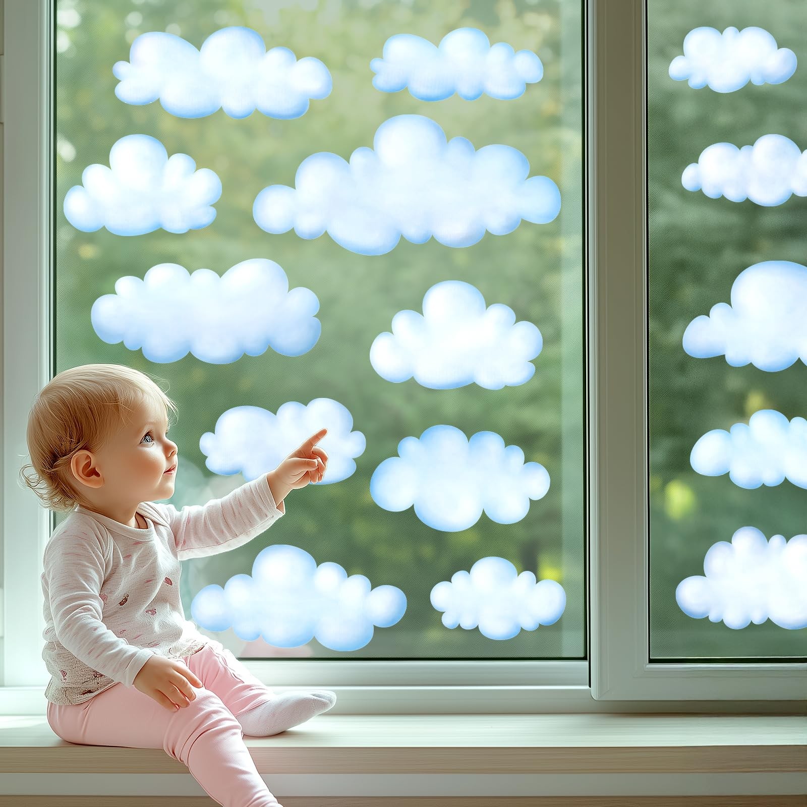 Cloud Window Clings – White Puffy Cloud Window Stickers for Bedroom, Nursery,…