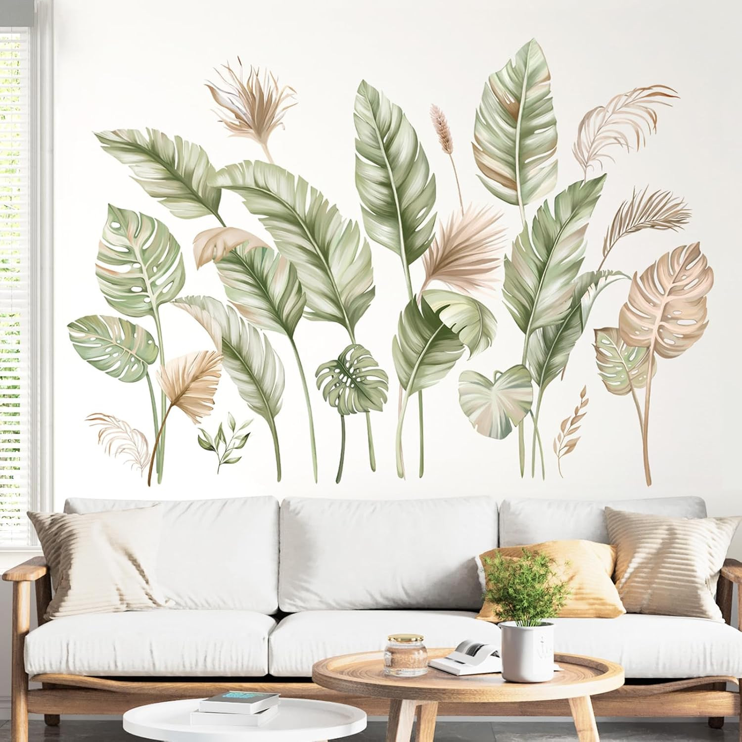 Boho Palm Leaves Wall Stickers Tropical Green Plants Peel and Stick Wall Art Dec
