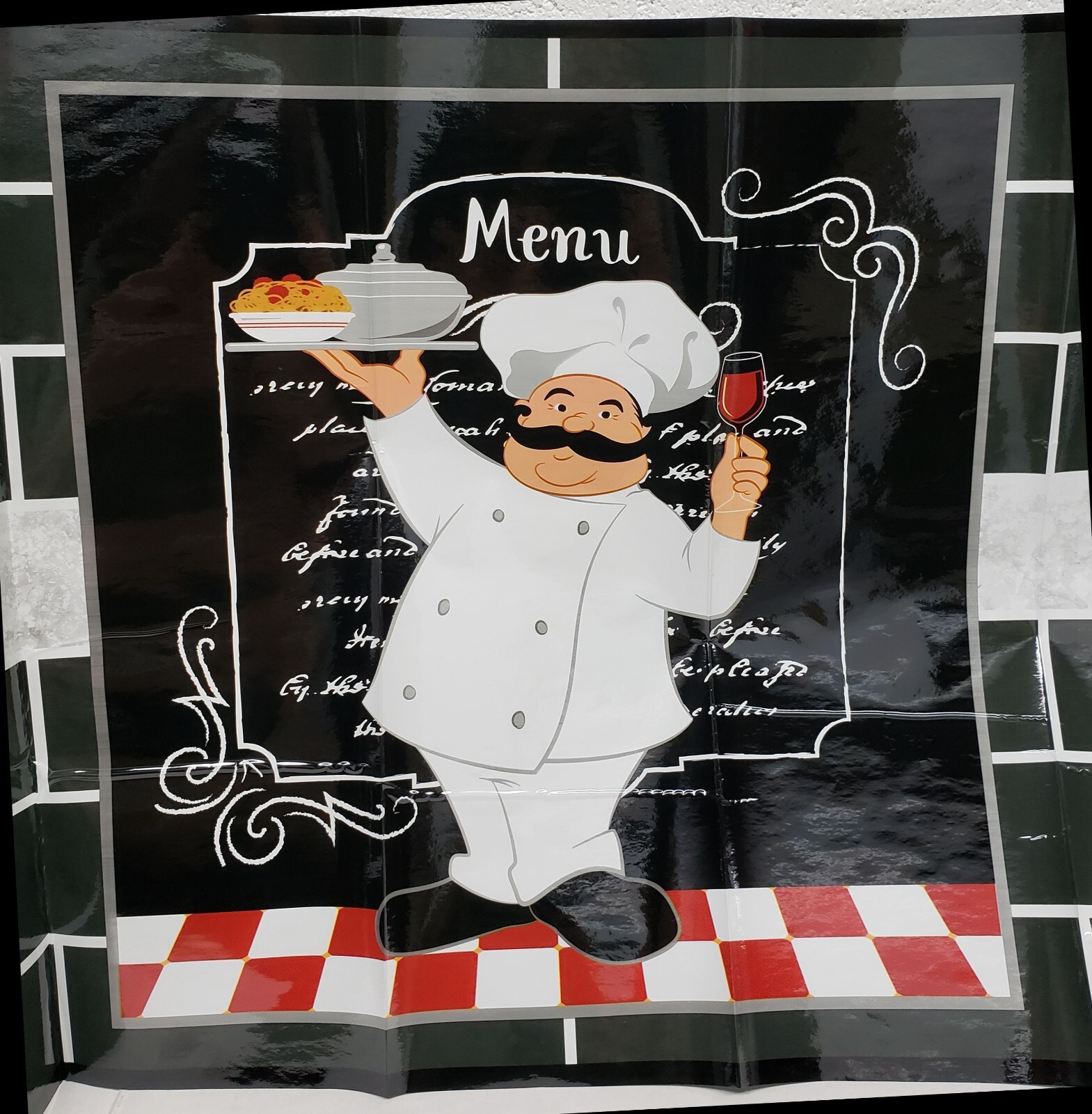 KITCHEN STOVE BACKSPLASH STICKER / WALL DECALl (30″x18″) FAT CHEF, GR
