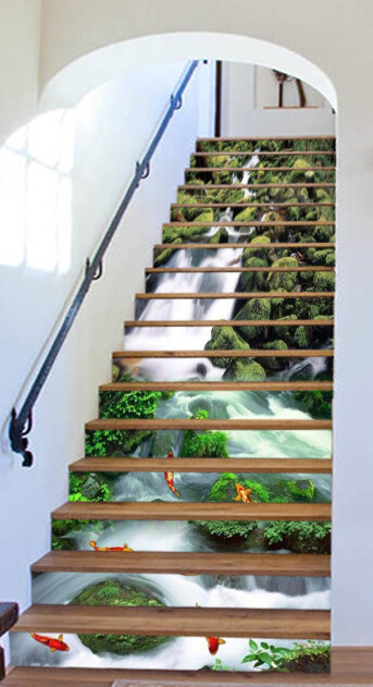 3D Stone Goldfish AZ299 Stair Risers Decoration Mural Vinyl Wallpaper Kay