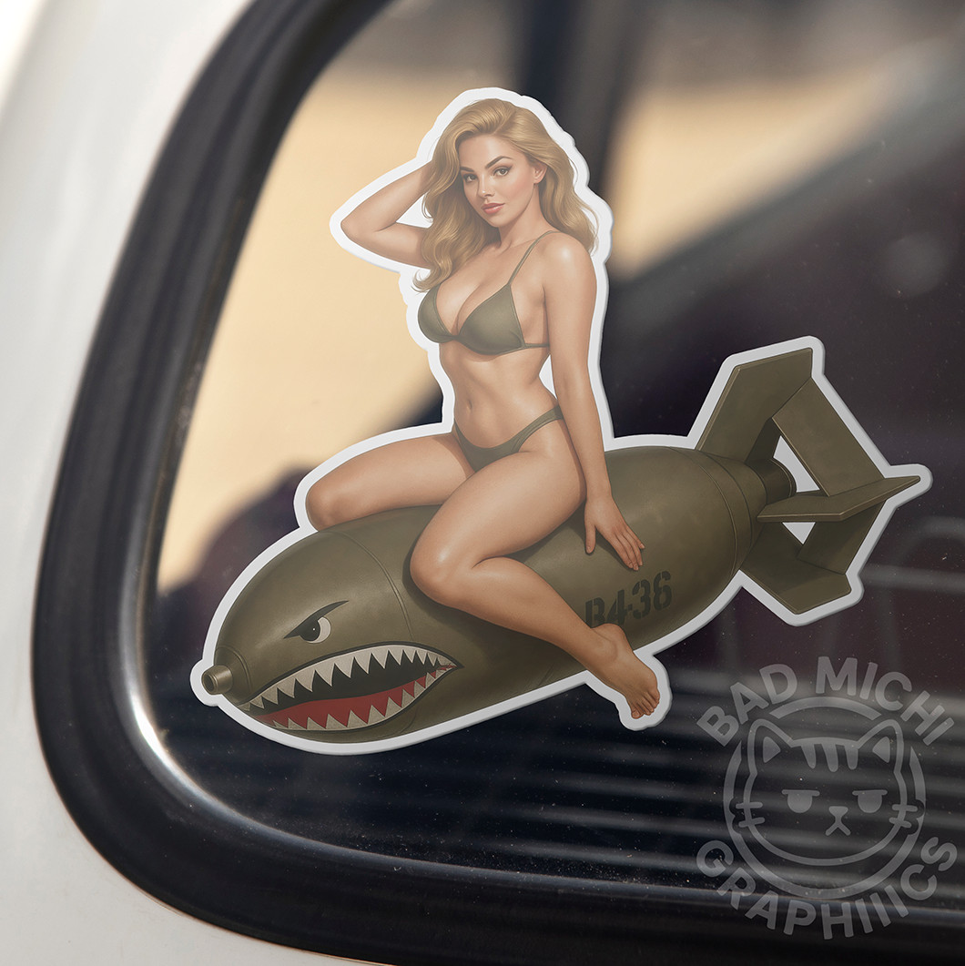 Pinup Girl Military Army Bomb Vinyl Decal Sticker – Made in USA (Sizes)