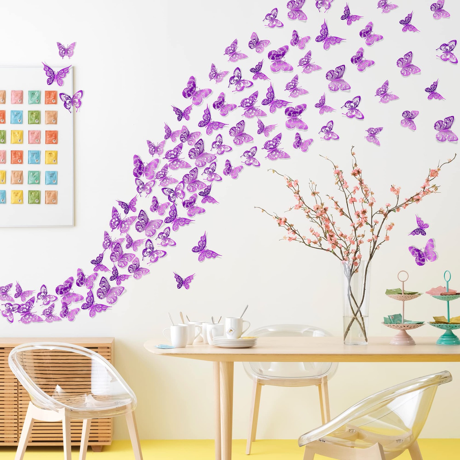 3D Butterfly Wall Decor Butterflies Wall Sticker Removable DIY Hollow PVC But…