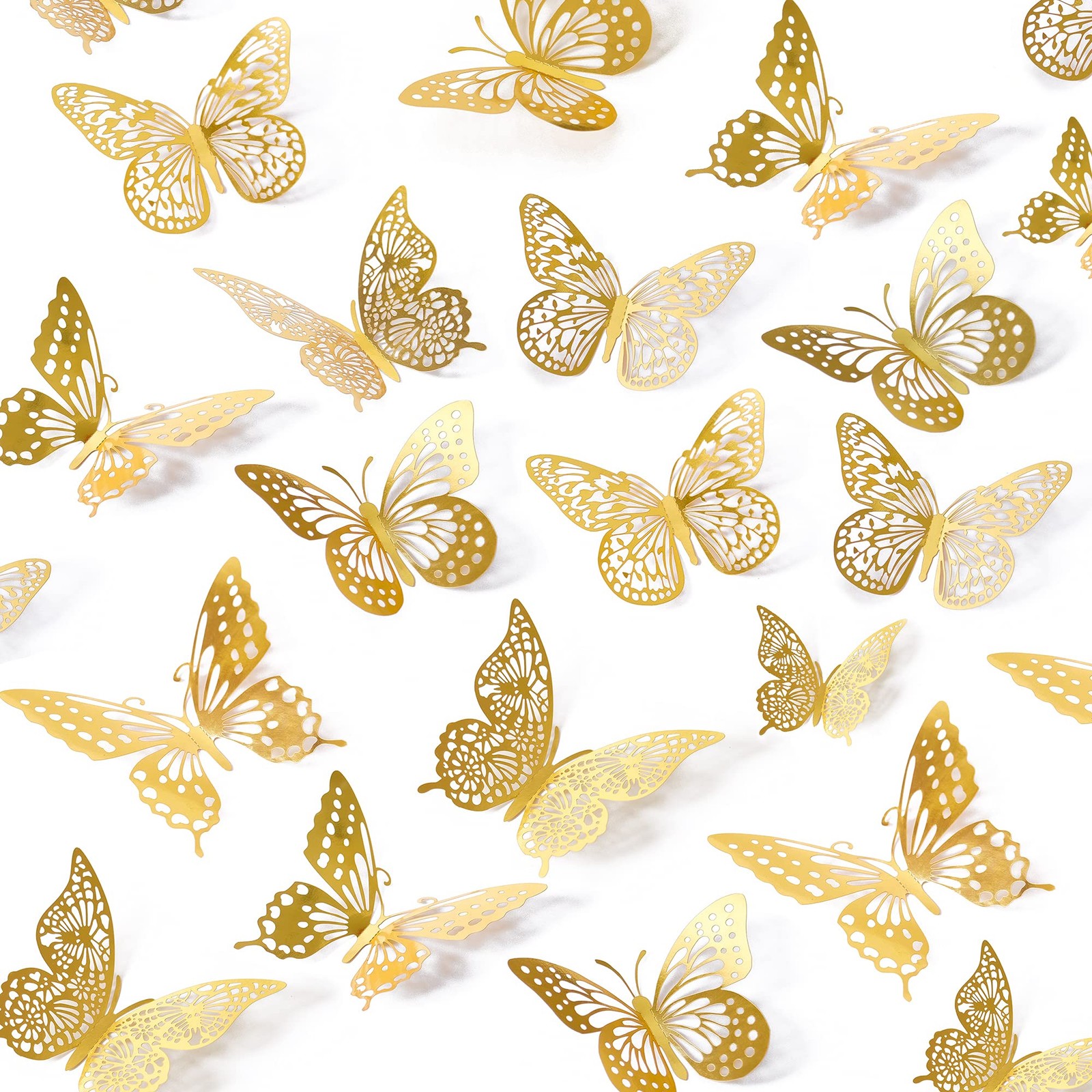 SAOROPEB 3D Butterfly Wall Decor – 48 Pcs, 4 Styles, 3 Sizes, 48 Gold