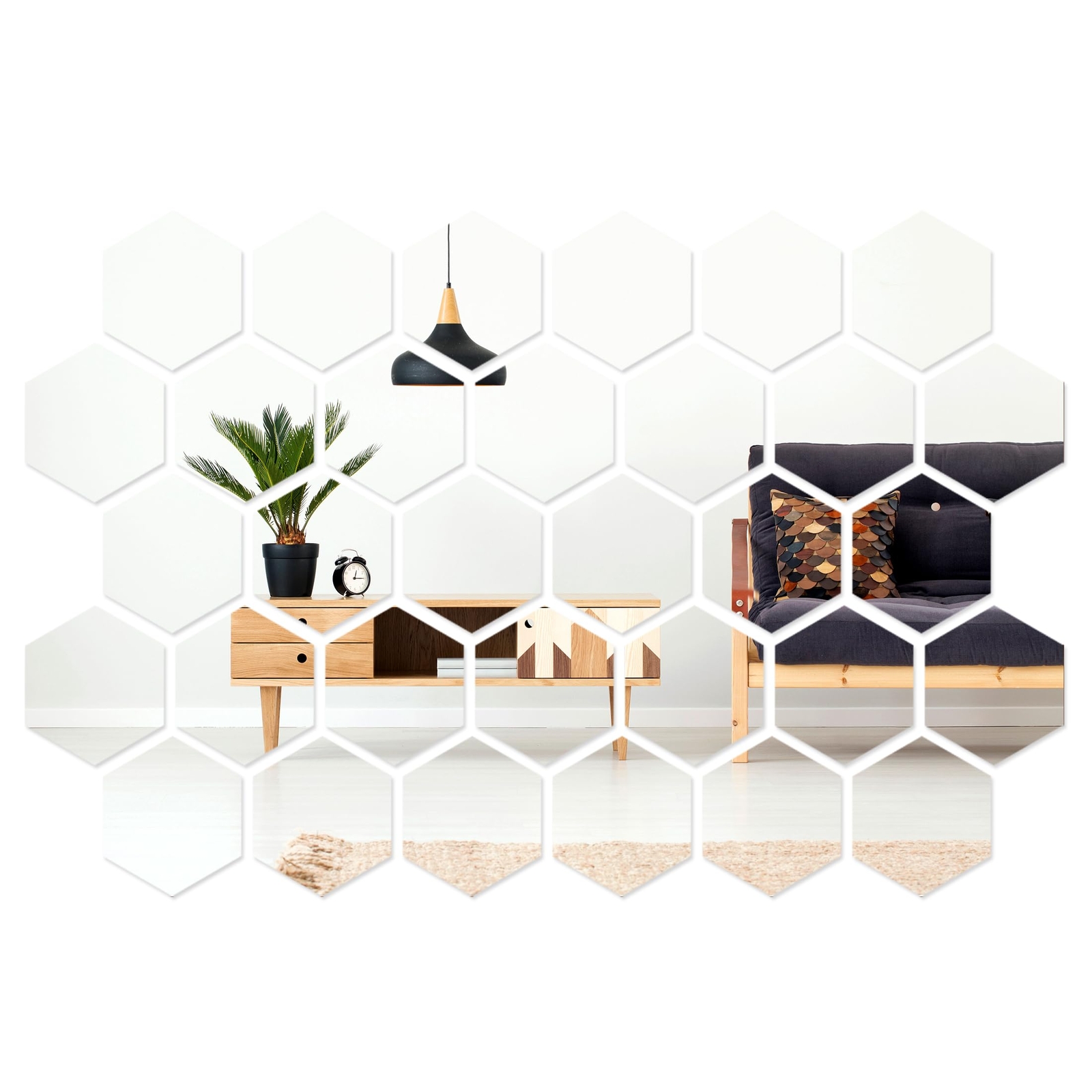 32 Pcs Hexagon Mirror Wall Stickers Honeycomb Decals, 18.4x16x9.2cm