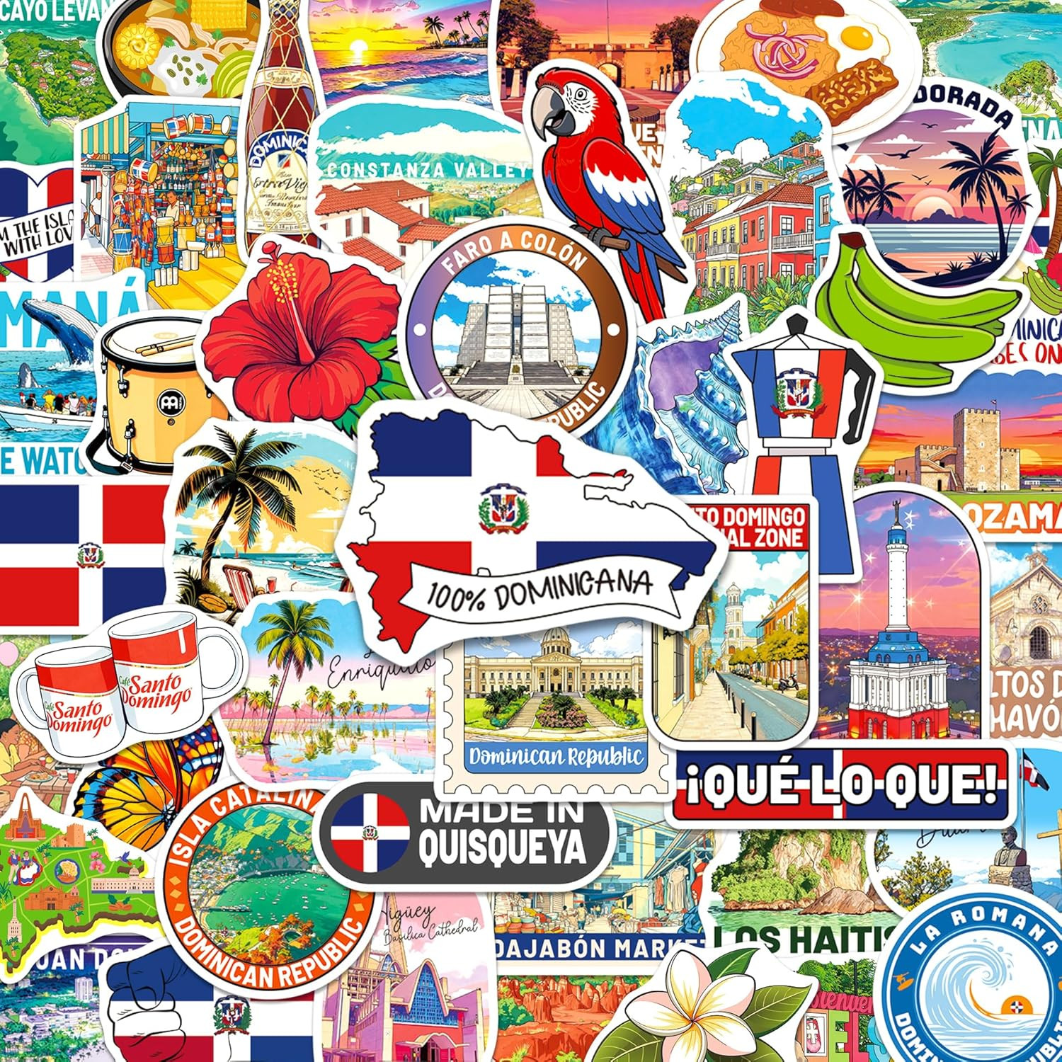 200 Pcs Dominican Republic Stickers, 100 Unique Waterproof Vinyl Travel Decals f