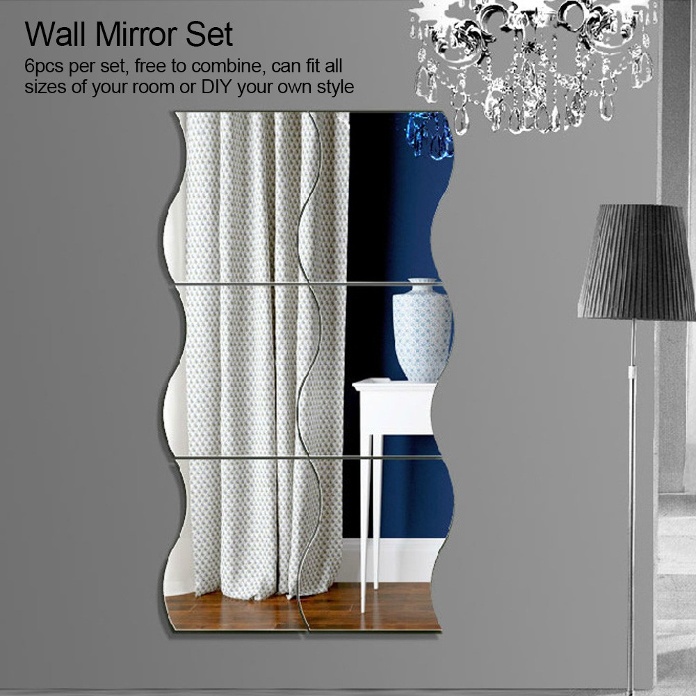 6Pcs Wall Mounted Mirror Sticker Free Combination for Home Bedroom Decorative