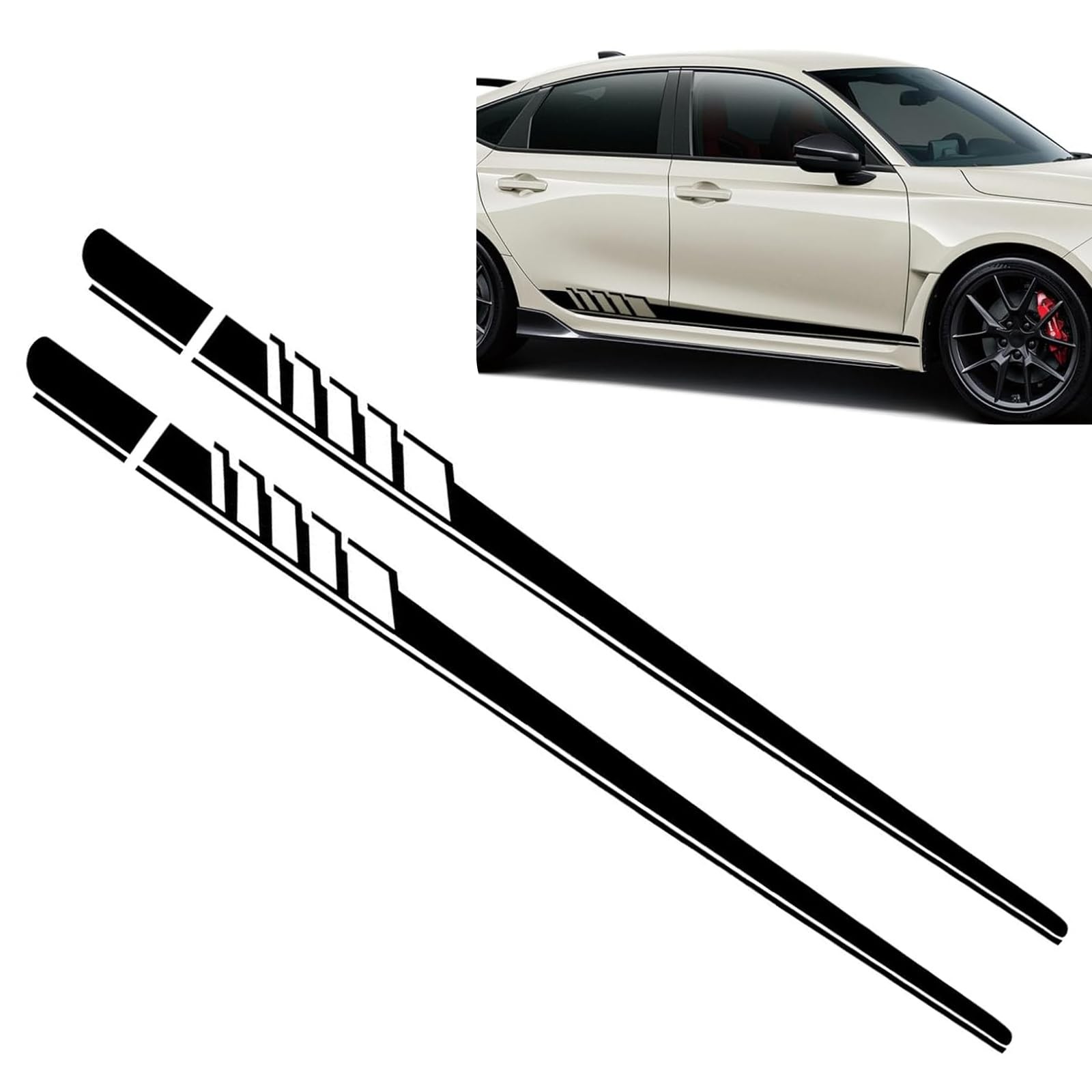 Car Side Body Long Stripes Decals, 4.52In x 88.58In Vehicle Side 2 PCS Black