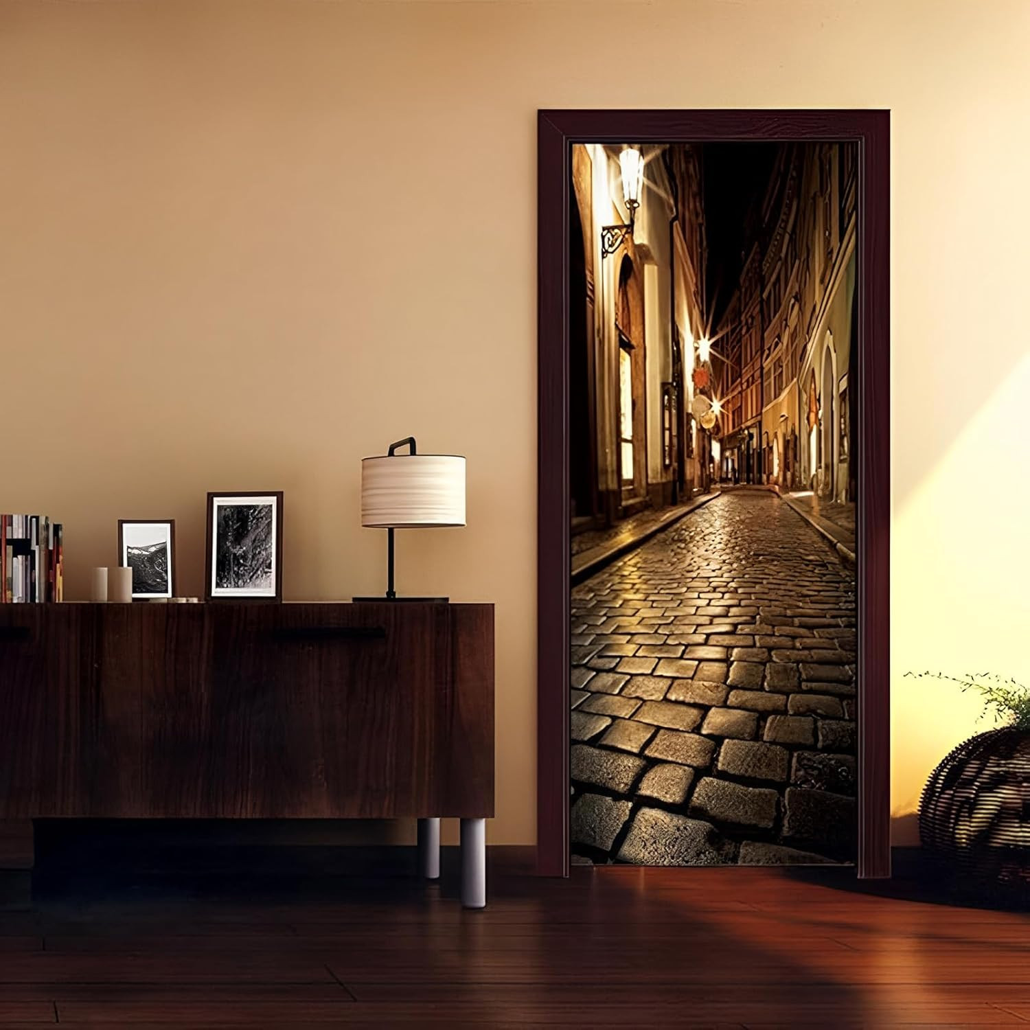 3D Alley at Night Wallpaper Murals – Self Adhesive Vinyl Removable Art Door Deca