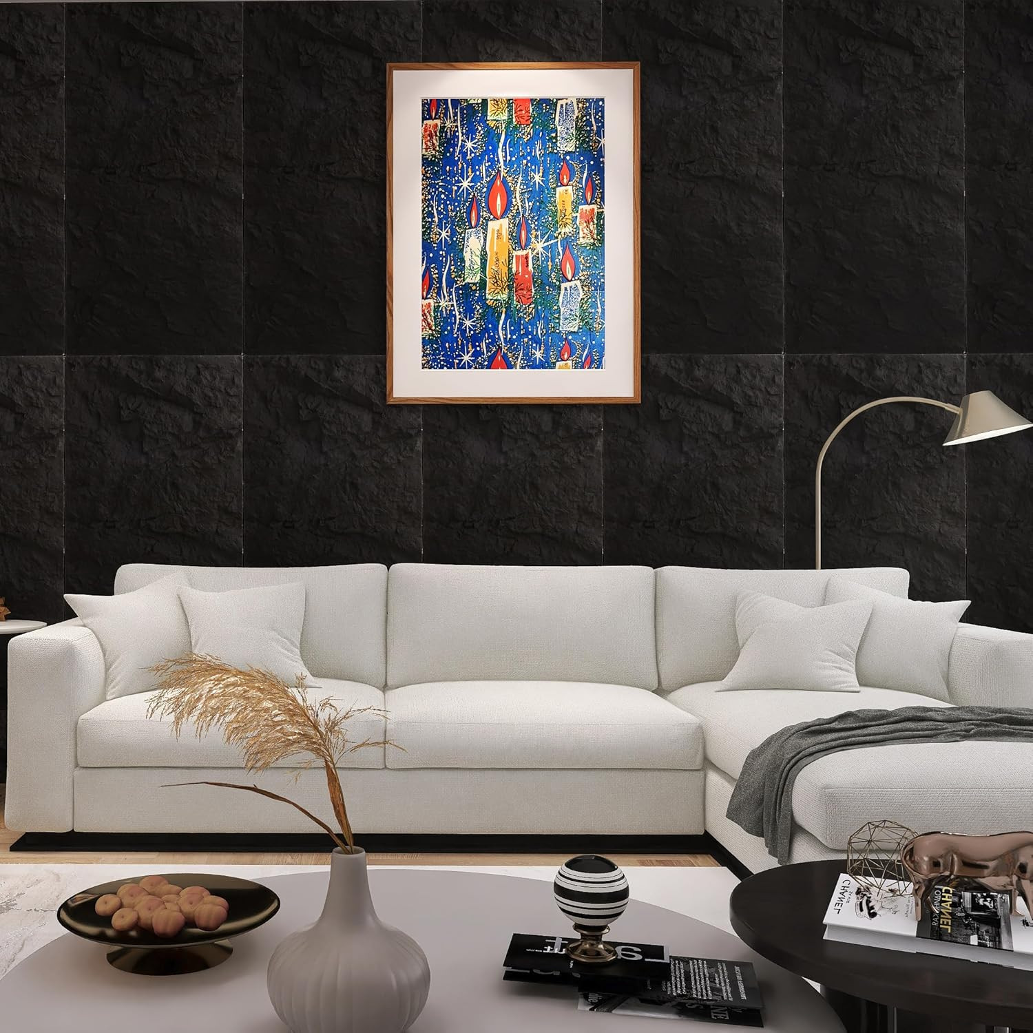 4-Pack 3D Faux Stone Wall Panels – Dark Black Waterproof Decor Tiles