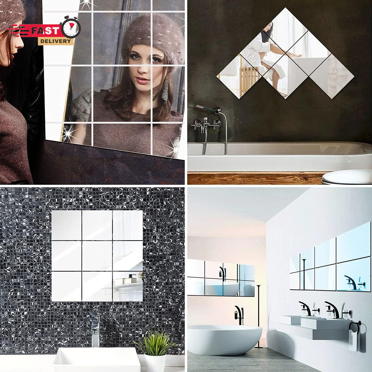 Fantasyon 10 Pieces Flexible Mirror Sheets, Self Adhesive Decorative Plastic Mir