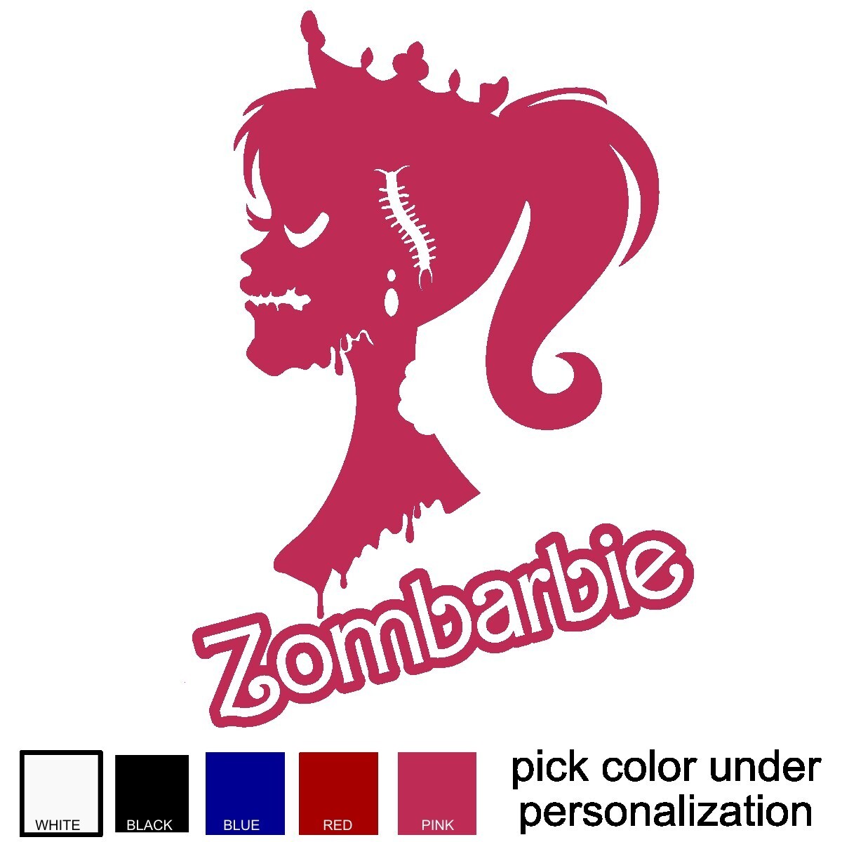 Zombarbie Decal, Barbie Girl Zombie sticker, Girl Halloween Sticker