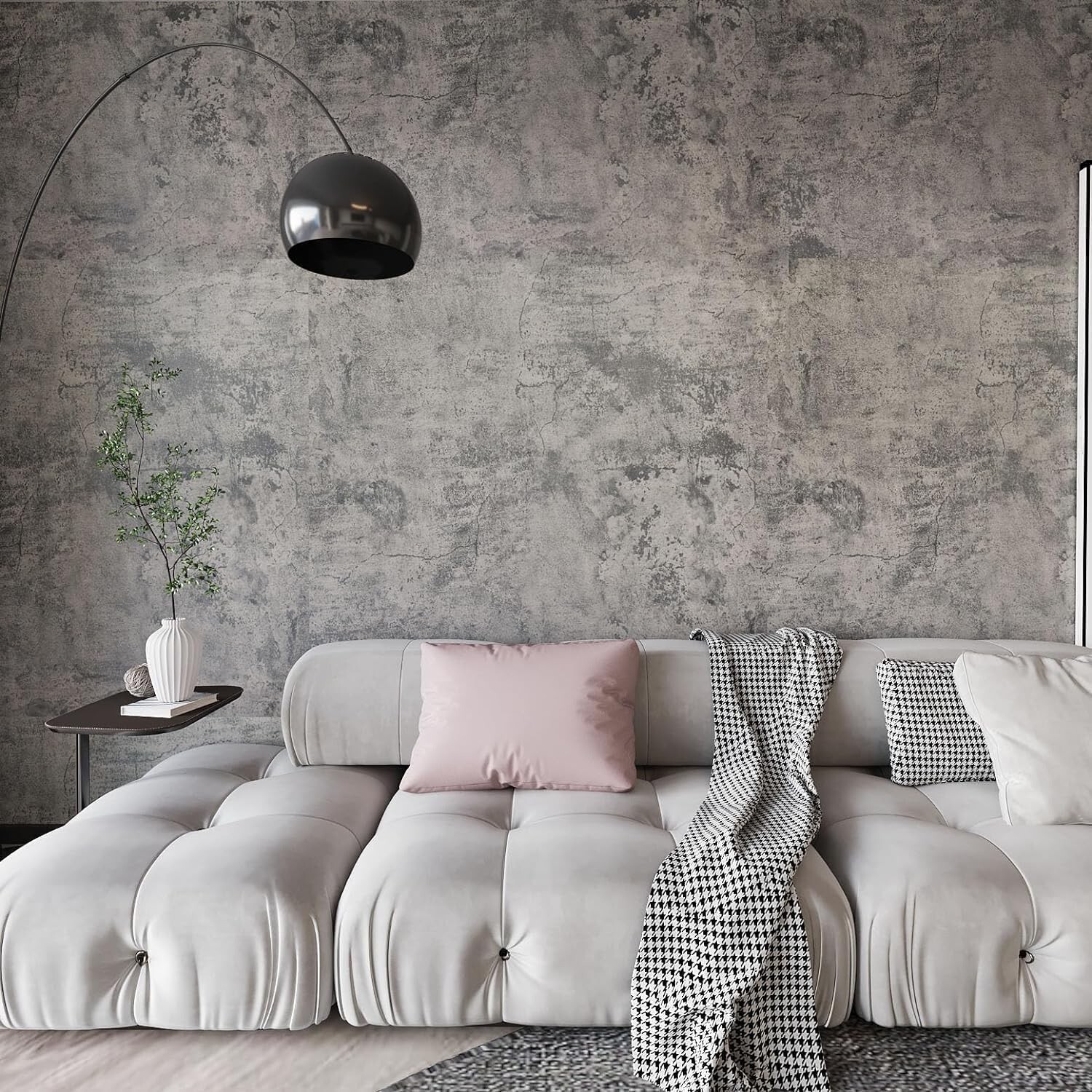 Concrete Wallpaper Peel and Stick Grey/Brown/Beige Cement Contact Paper 15.8″…