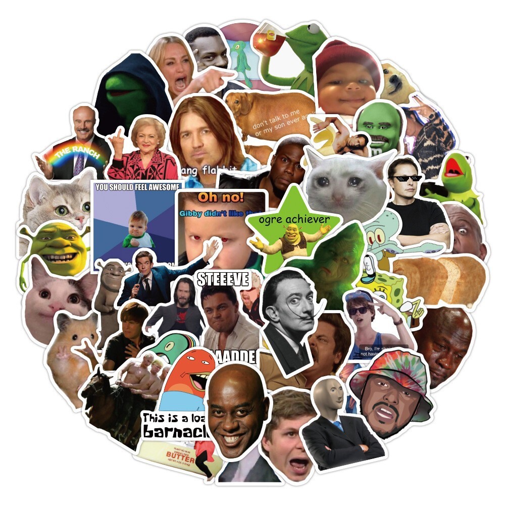 100Pcs Internet Celebrity Faces Funny Meme Cartoon Sticker Water Bottles