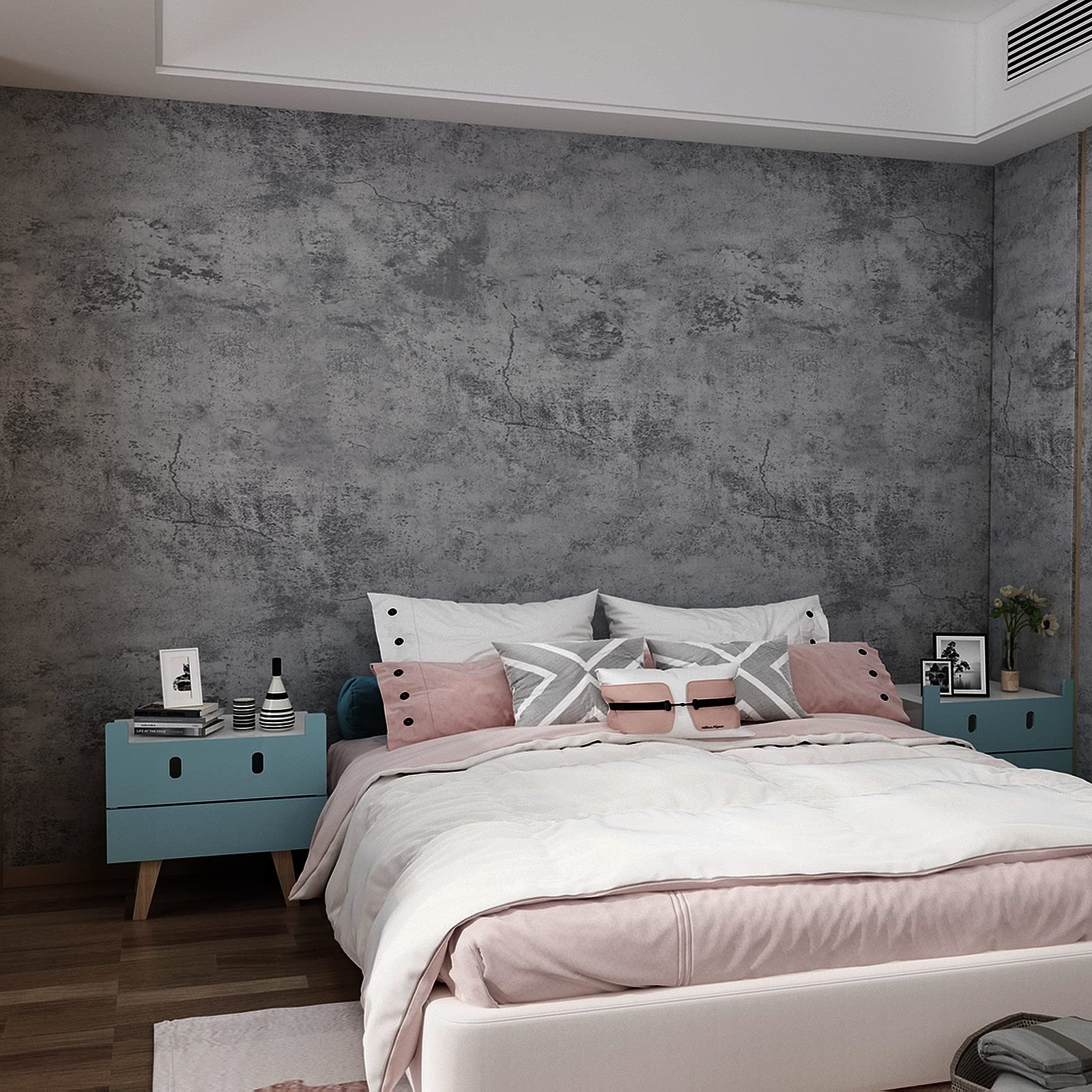16″×354″ Grey Blue Concrete Contact Paper 3D Extra Thick Faux Cement Concre