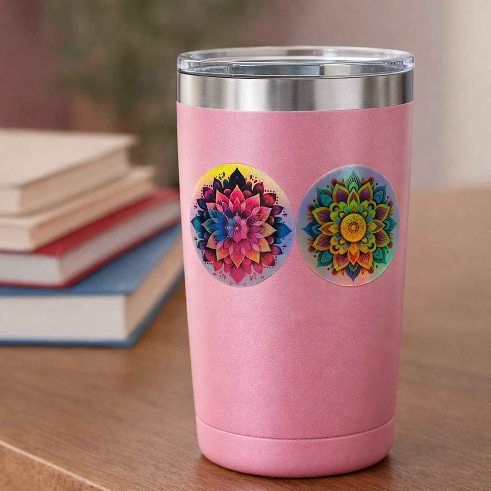 Colorful Mandala Sticker Holographic Floral Decal Aesthetic 2in 2 Pack
