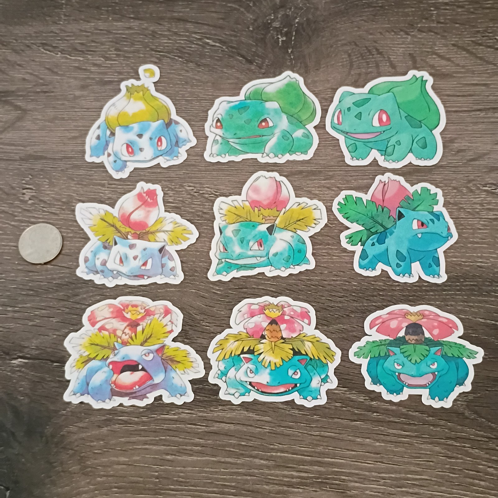 Gen 1 & 3 Bulbasaur, Ivysaur, Venusaur Stickers – Lot of 9 – Vinyl, Waterproof