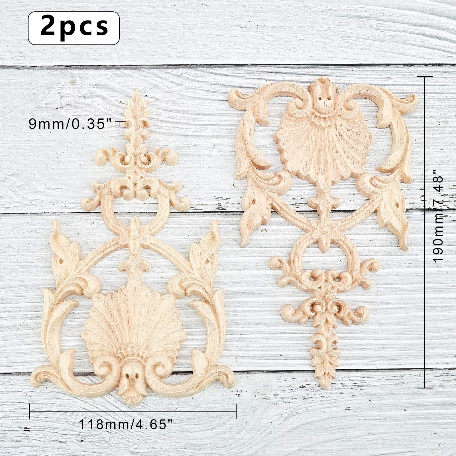 SUPERFINDINGS 2PCS Carved Wood Appliques Onlays 7.5 inch, 2Pcs 7.5×4.6 inch