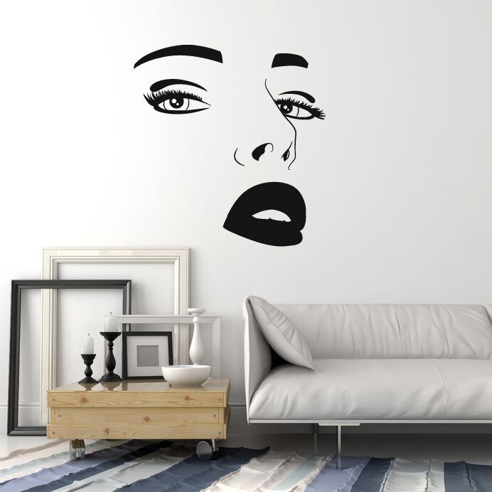 Vinyl Wall Decal Beautiful Female Face Sexy Eyes Lips Beauty Salon Mural ig5203