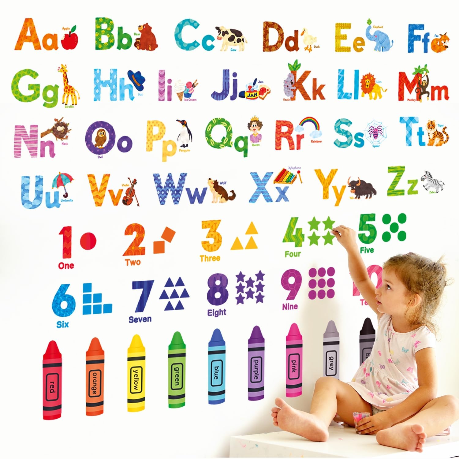 Animal Alphabet & Numbers Wall Stickers for Room (DS8-8044)