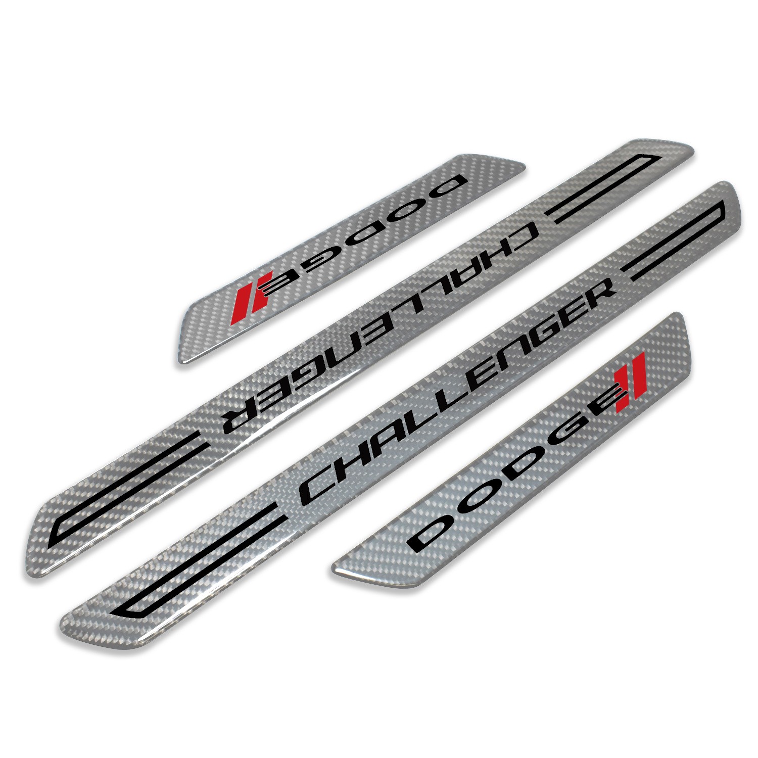 Dodge Challenger Silver Carbon Fiber Universal Door Sill Protector Kick Plates