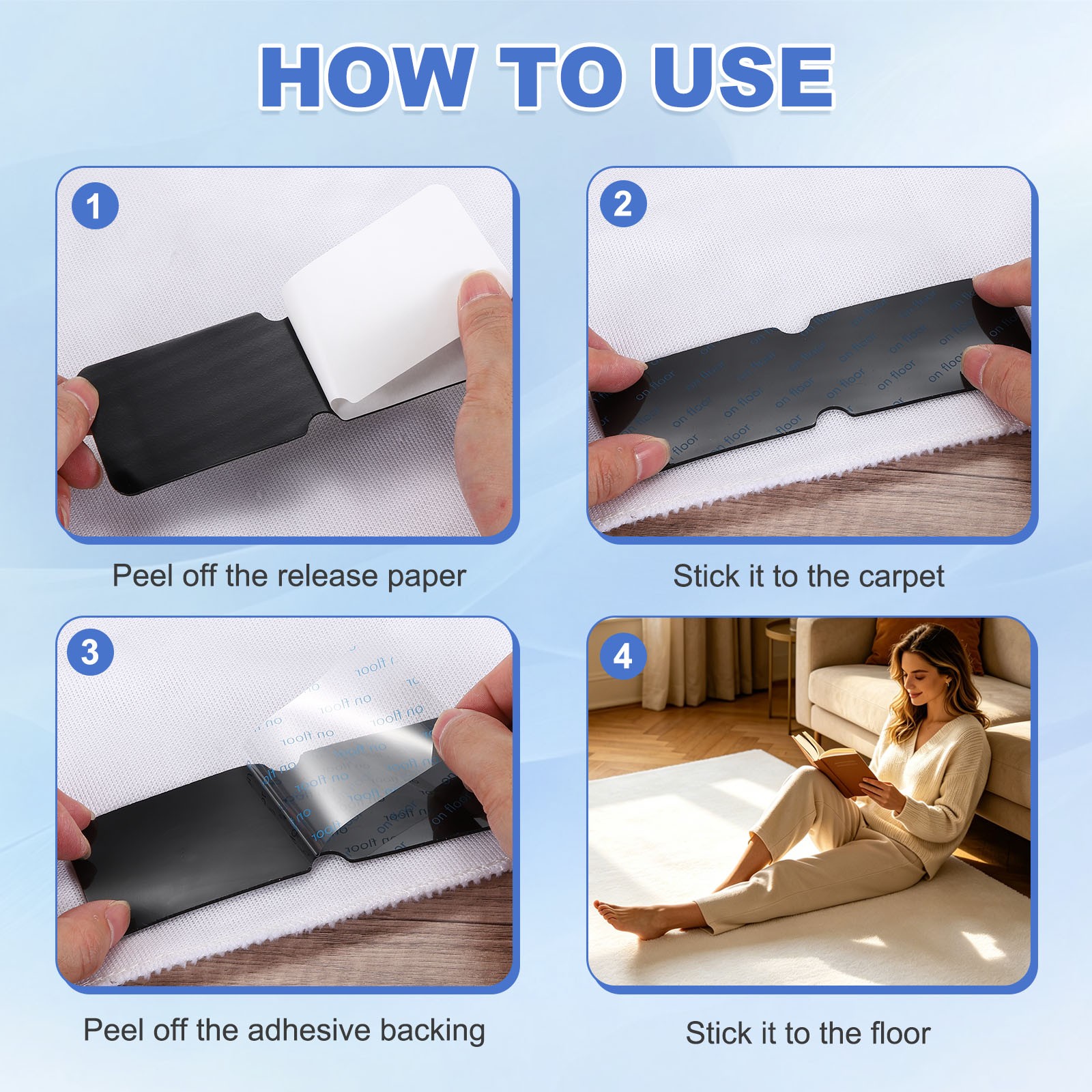 8pcs Rug Non-Slip Grippers Trapezoidal Reusable Rug Tape for Floor White