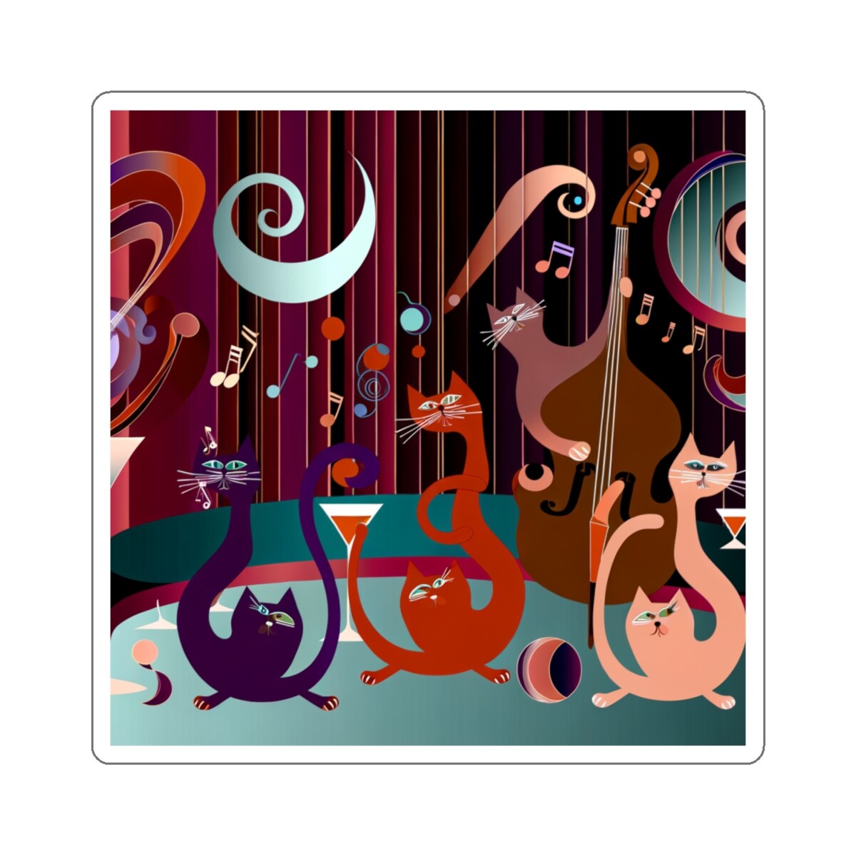 Sticker Retro Cat Lounge Music Jazz Atomic Cat Abstract Funk 2×2″ 3×3″ 4×4″ 6×6″