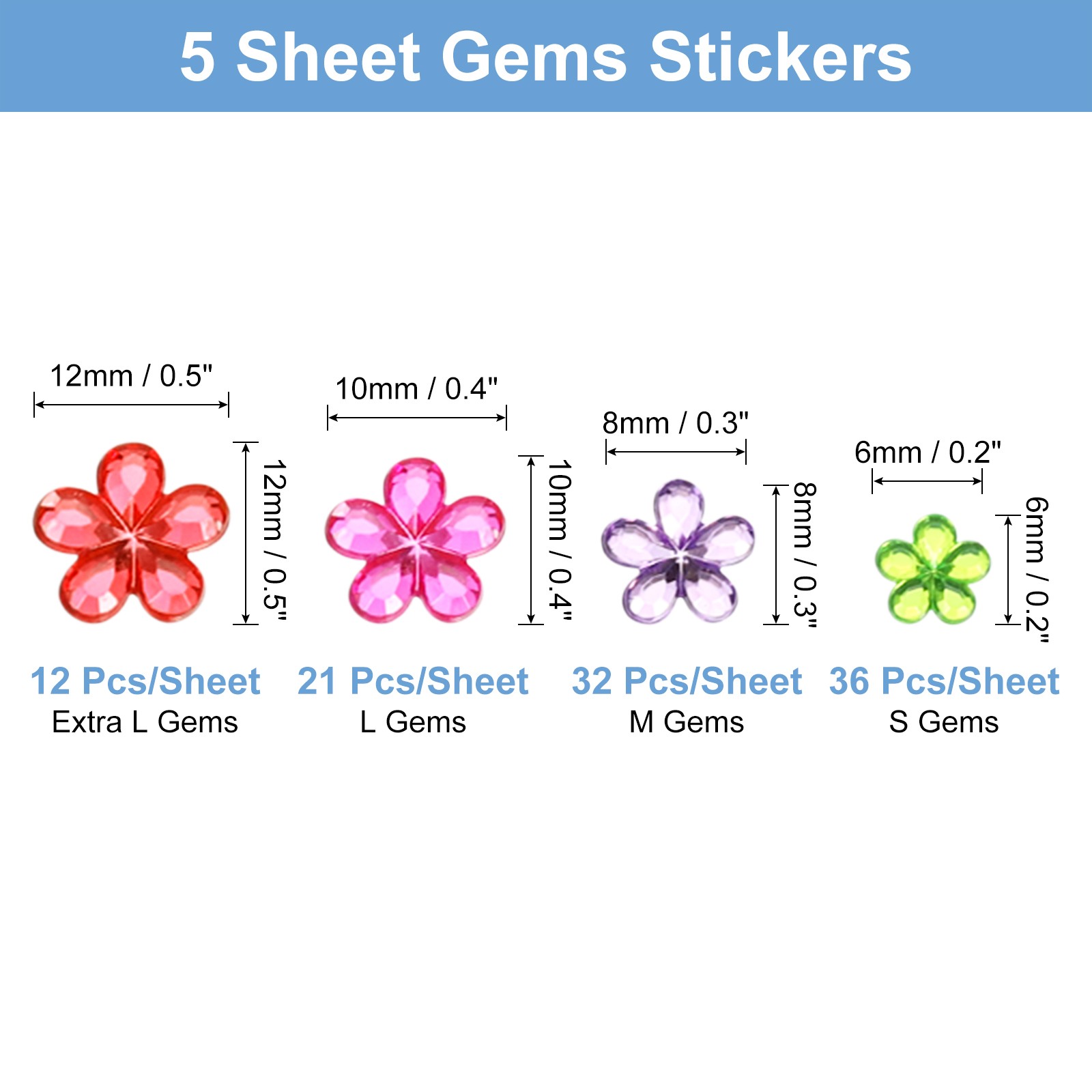 505Pcs Gems Stickers for Crafts 5 Sheet Flower Rhinestone Stickers Multicolor