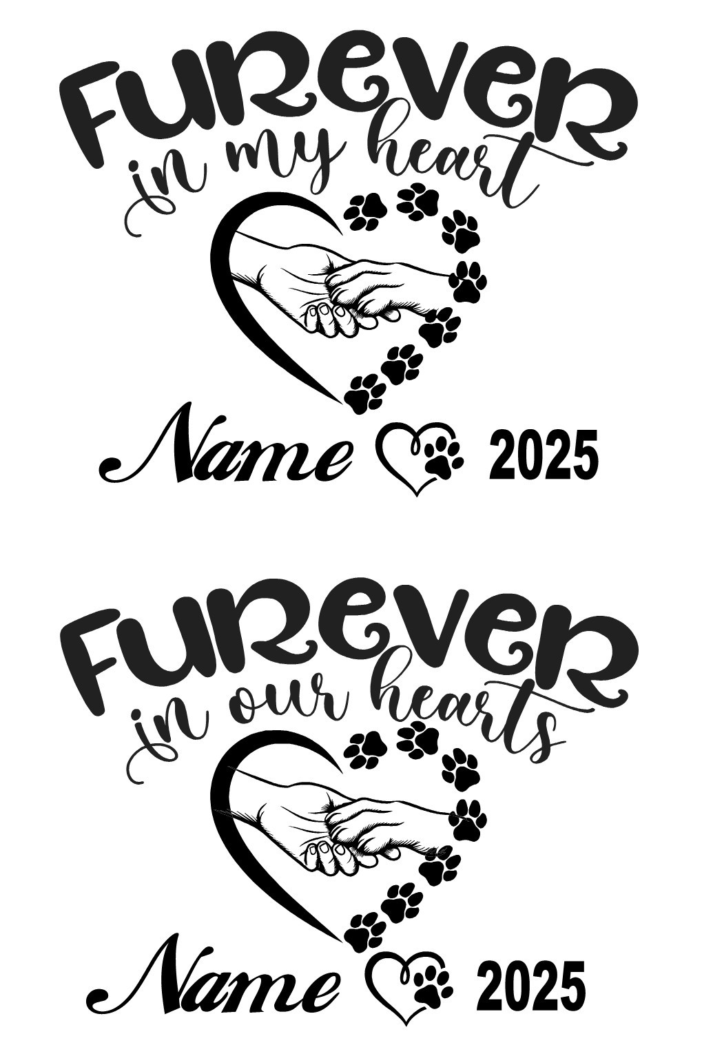 Pet Memorial Decal Personalized Dog Paw & Hand Heart Furever Vinyl Sticker #07
