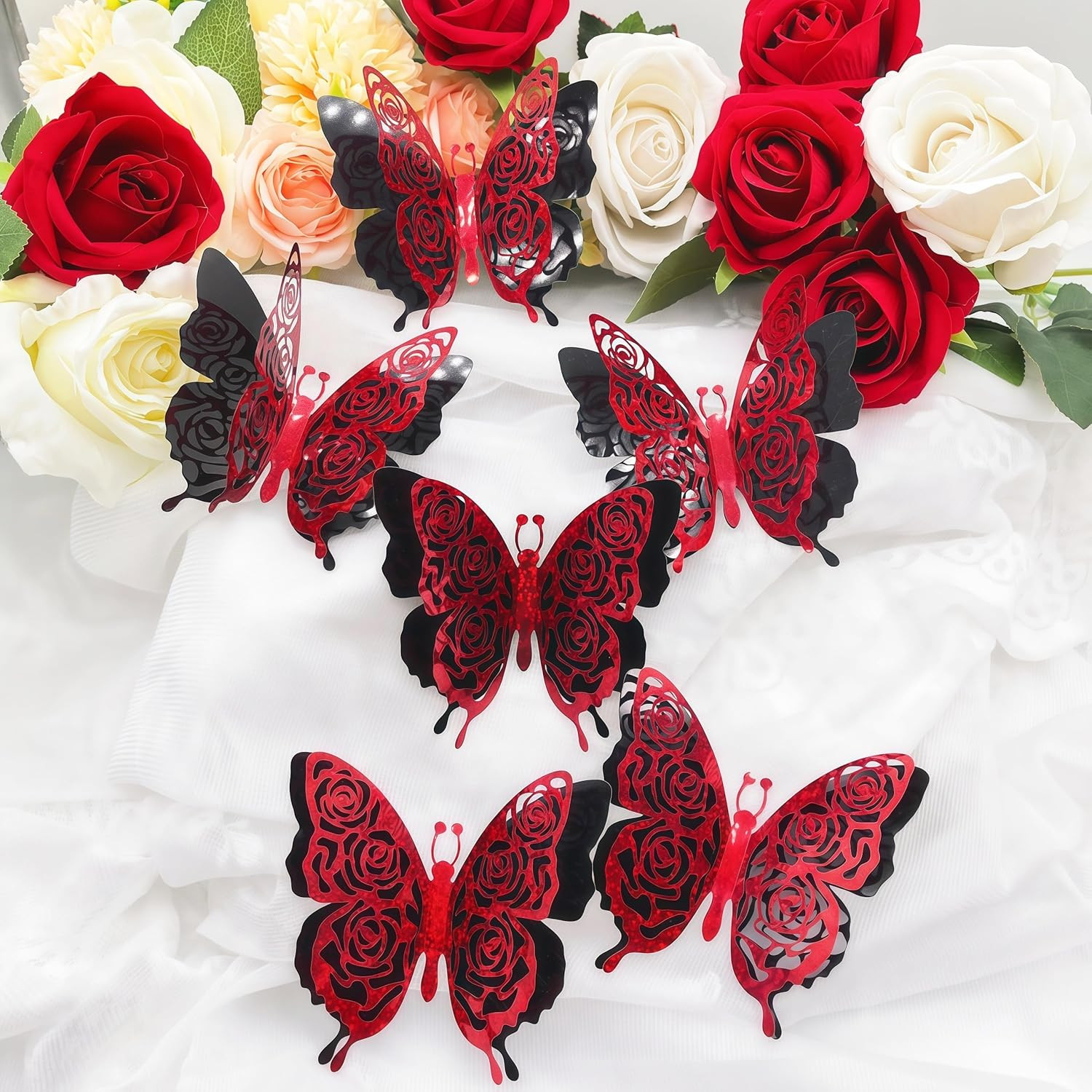 3D Red Butterfly Wall Stickers 6Pcs Removable Valentine’S Red Rose Butterfly Sti