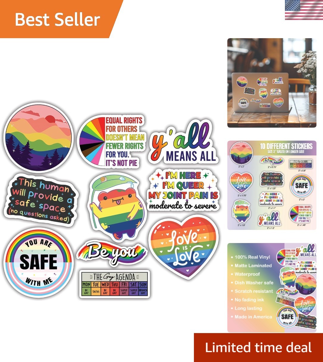 Set of 10 Cute LGBTQ+ Stickers – Durable Vinyl & Fade-Resistant 2 Inch Decals