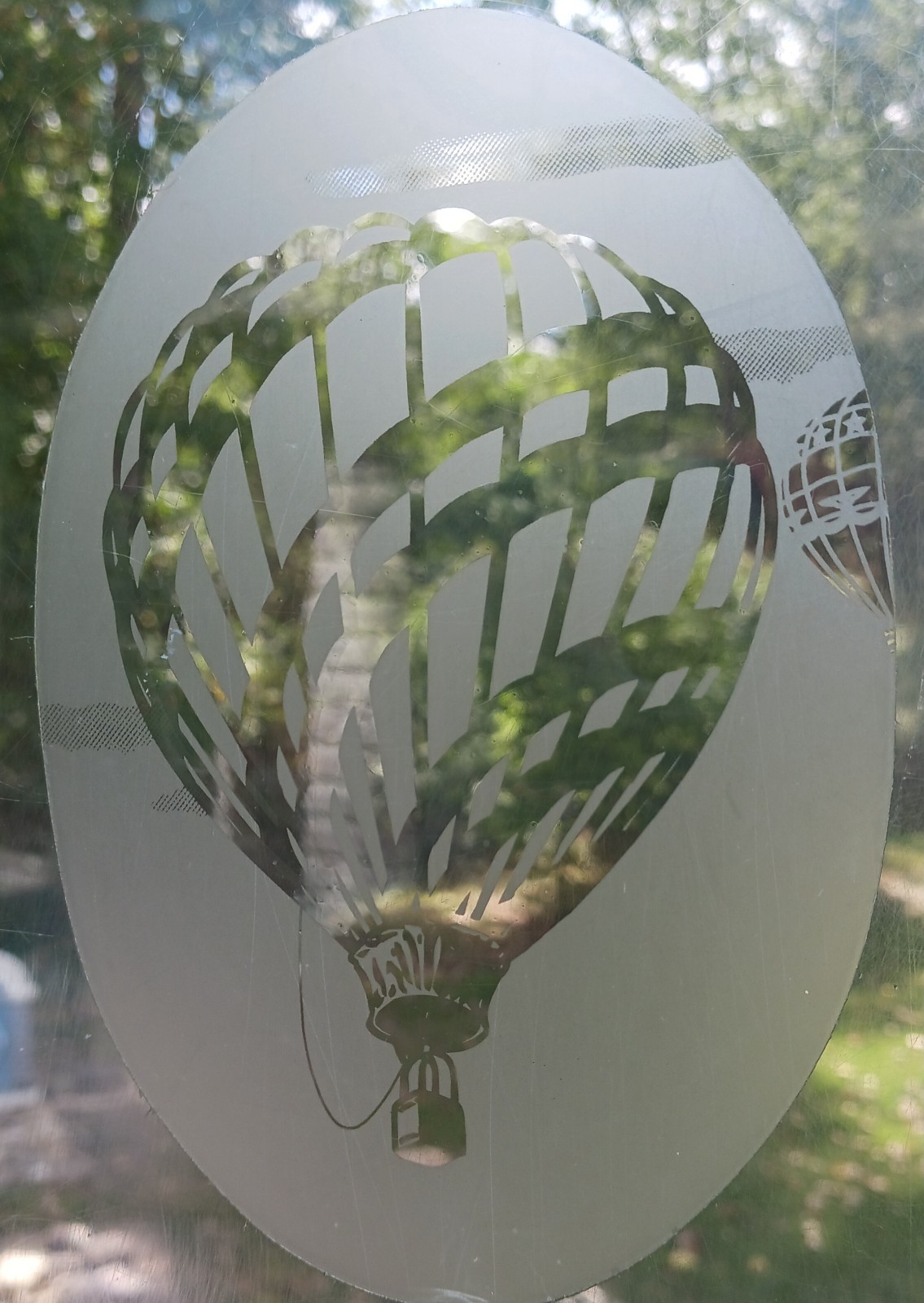 Hot Air Balloon 4″x6″ OVAL Etched Glass Look Cling Removable & Reusable 75