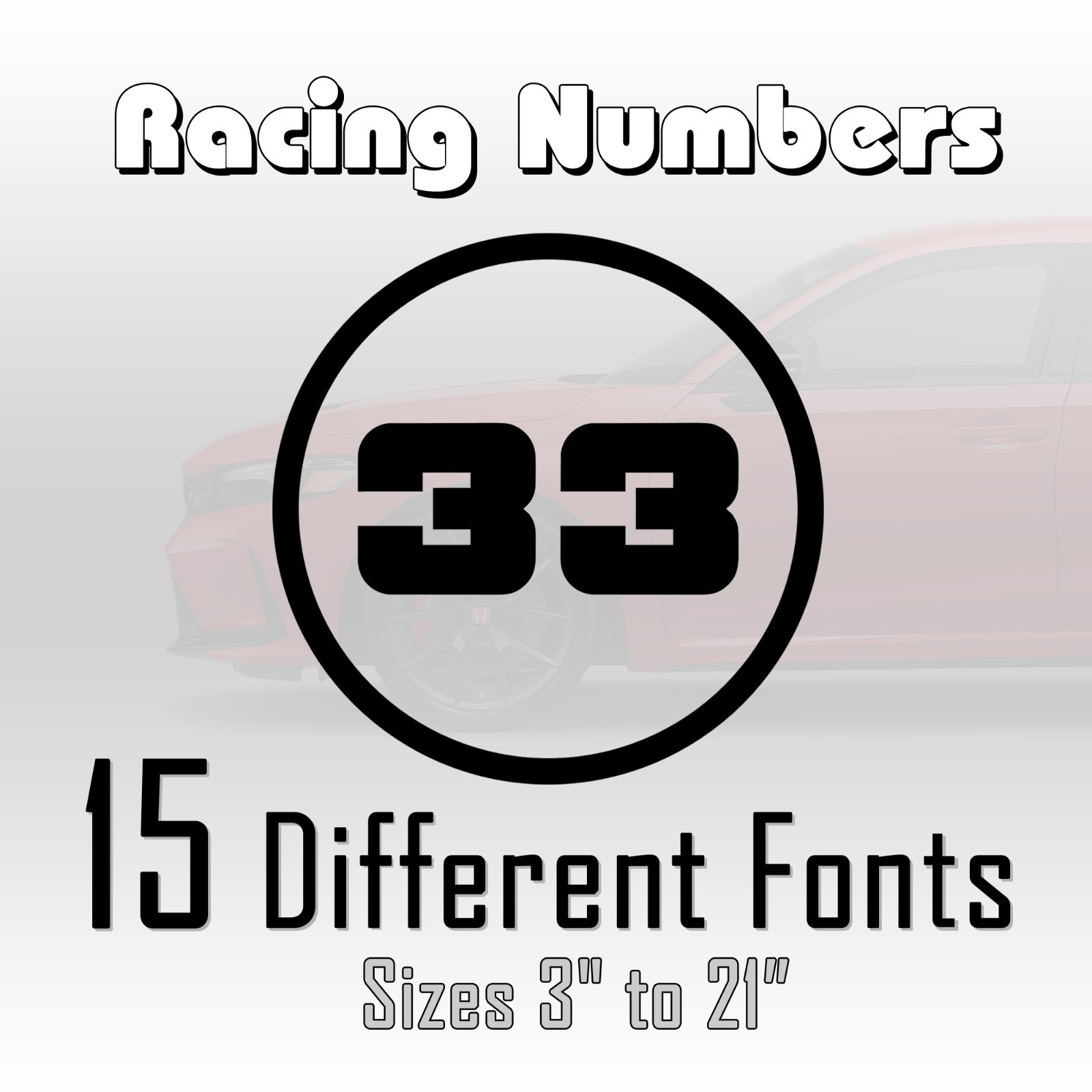 Racing Car numbers 2 pack circle die-cut decal door custom number rally sport