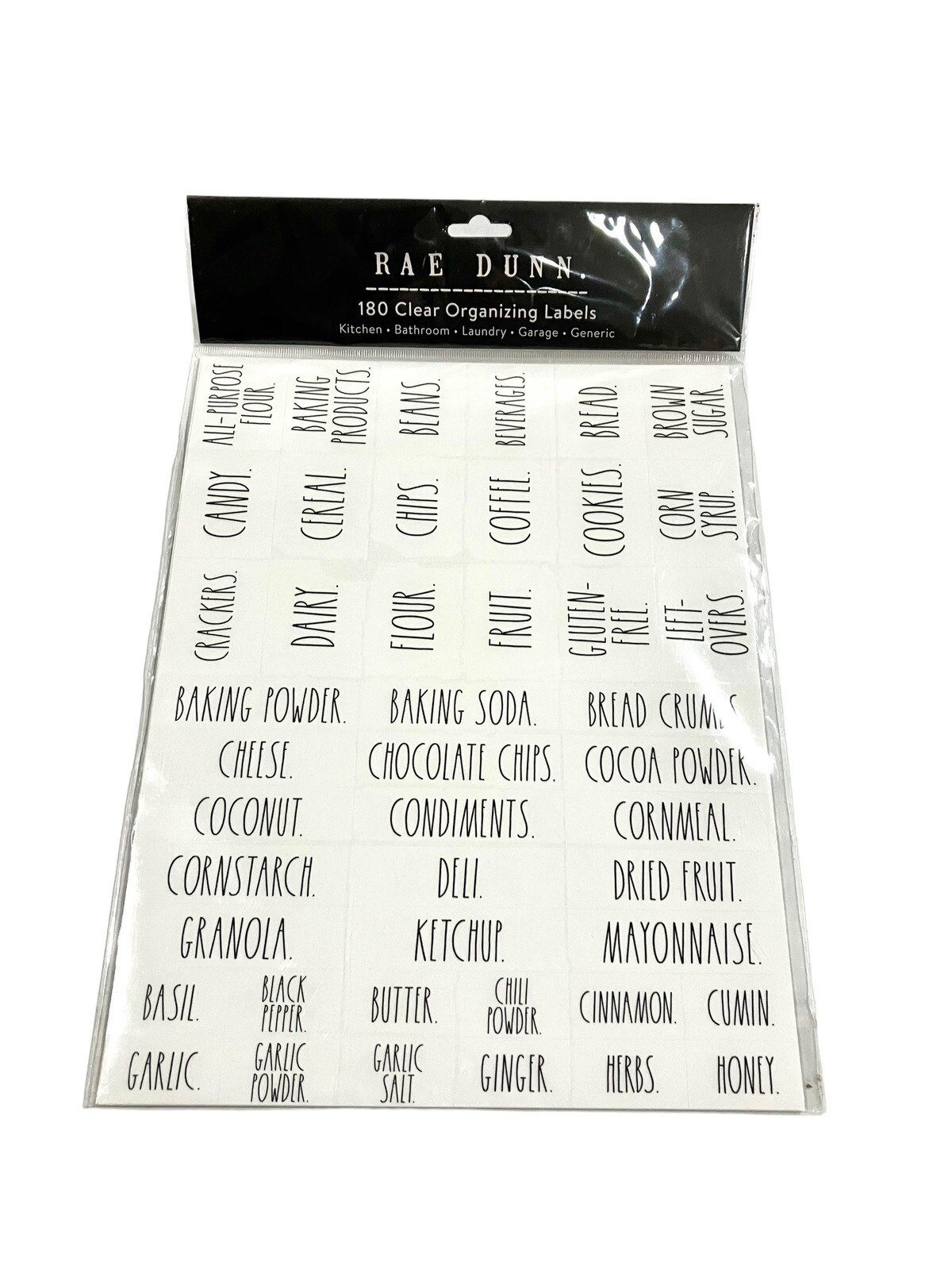 NEW Rae Dunn 180 Clear Stickers ORGANIZING Kitchen Pantry LABELS Black Letters