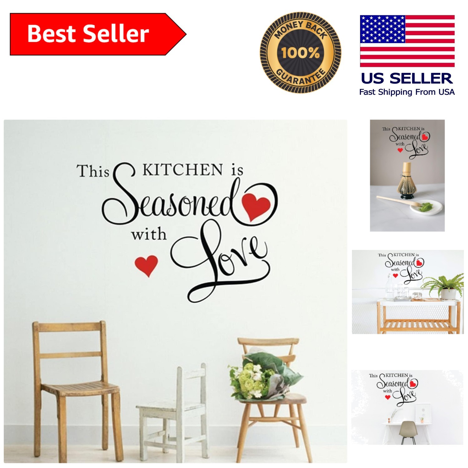 ‘Seasoned with Love’ Irregular Wall Decal – Stylish Black Art for Your Kitchen