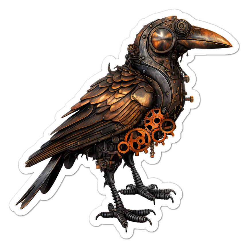 Steampunk Crow Raven, Vinyl Decal Sticker, Indoor Outdoor, 3 Sizes, #11128