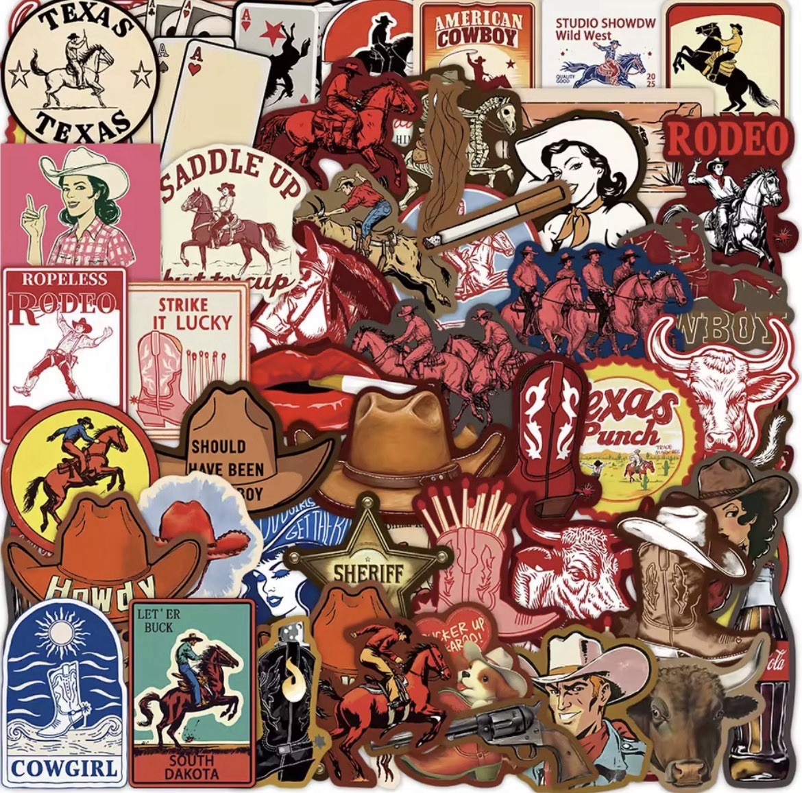 Western Cowboy Style 50pc Stickers Matte Western Cowgirl Stickers FREE SHIPPING