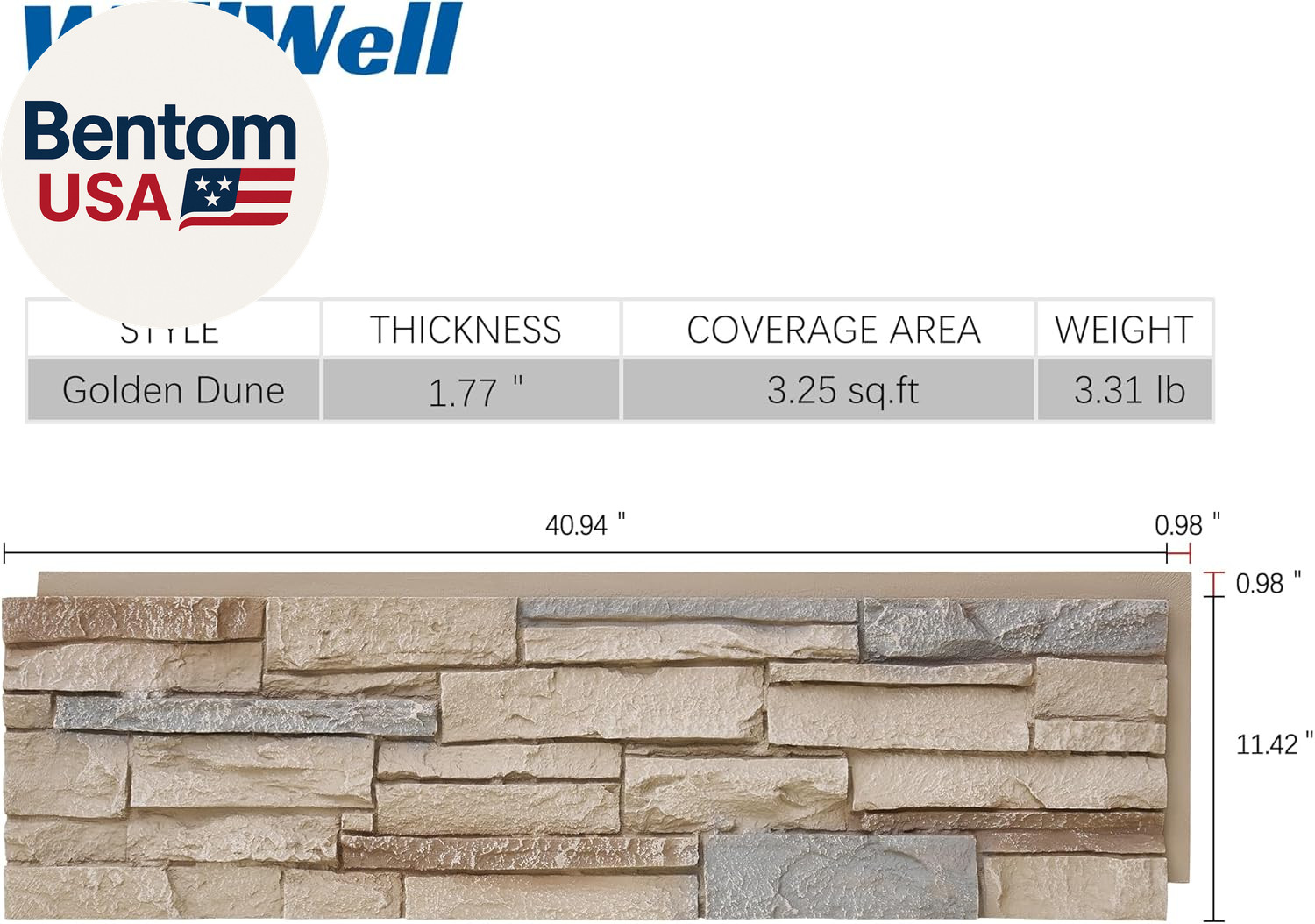 8-Pack Faux Stone Wall Panels (26 Sq Ft) PU Stone Veneer Siding, Mortarless Ligh