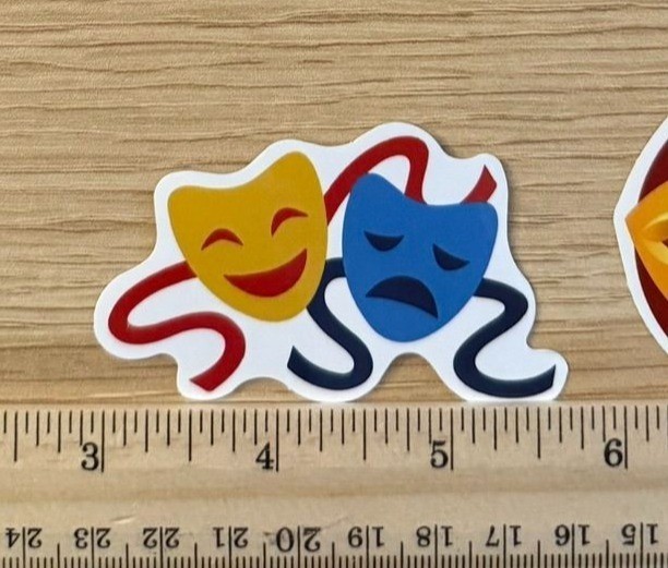 Theater Comedy And Tragedy Mask Vinyl Sticker Durable 3×2 inches No 26