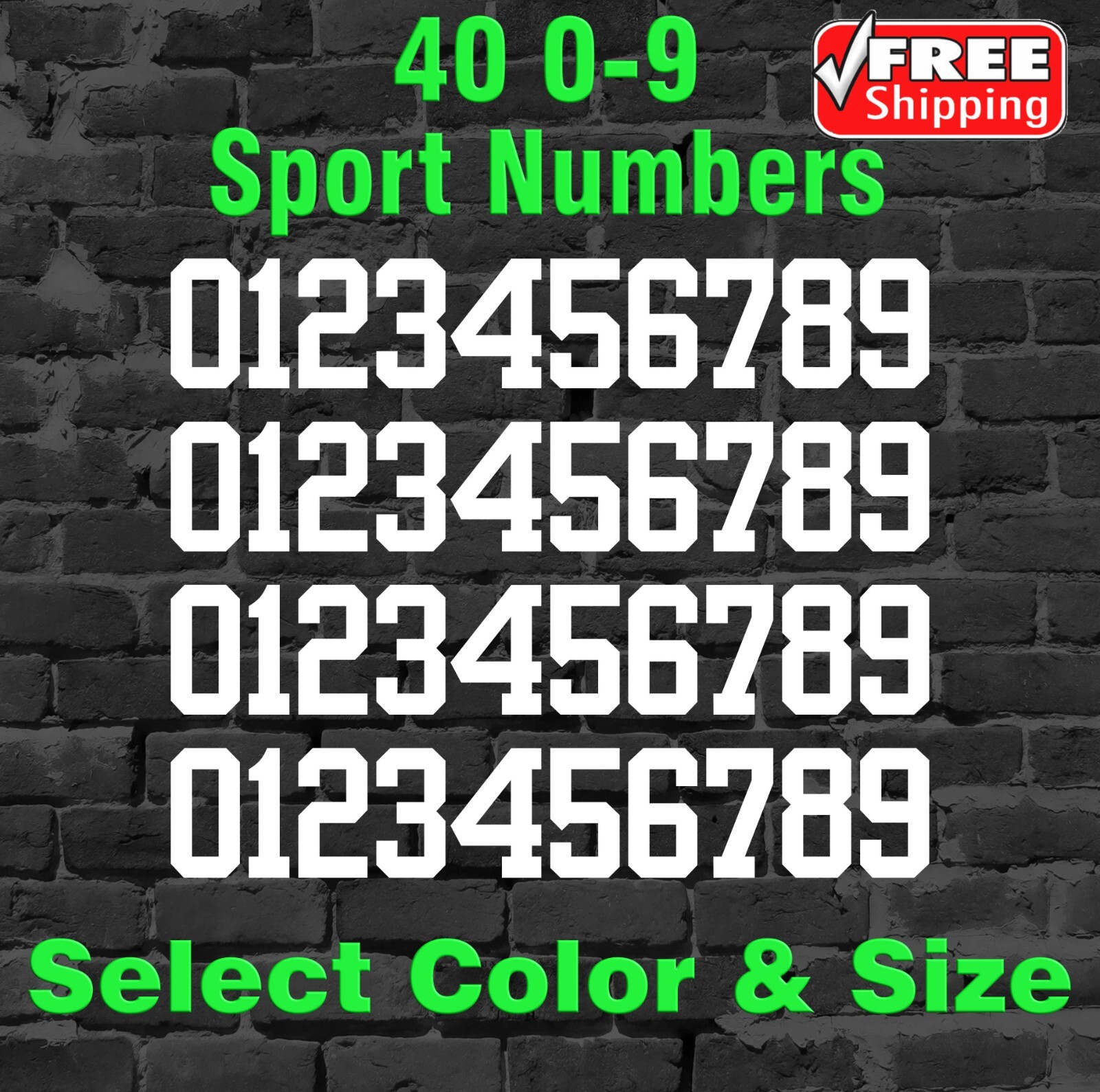 0-9 Numbers Vinyl Sticker Decal Sheet 40 Total Numbers Sport Font – YRBF