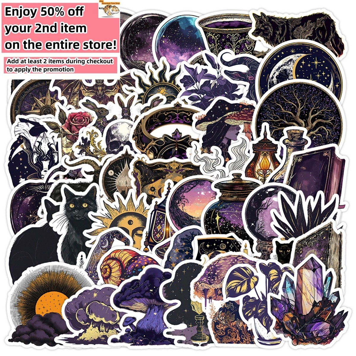 50pcs Waterproof Vinyl Stickers Dark Magic Witch Luggage Phone Laptop Car Window