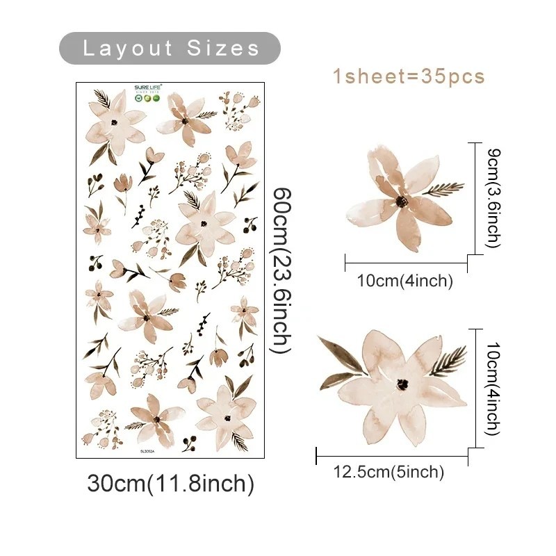 Boho Flowers Wall Stickers – Removable PVC Vinyl 3D Art Decals