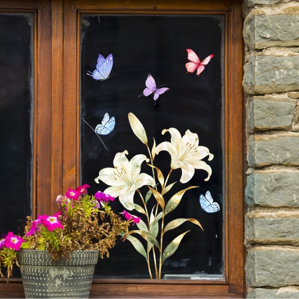 Floral Window Clings Fade-resistant PVC Vinyl Water Application Method