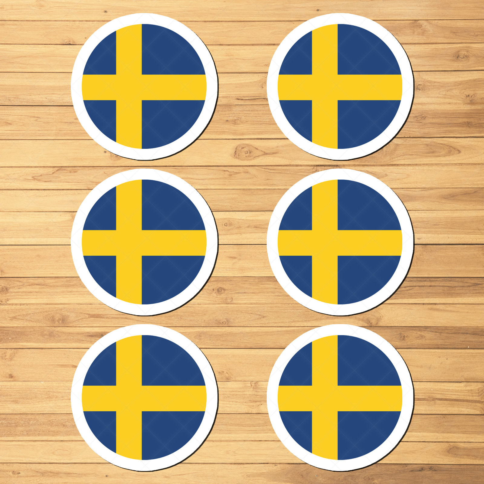 6-Pack Sweden Flag Stickers – Round Vinyl Decals for Car, Laptop, Tumbler