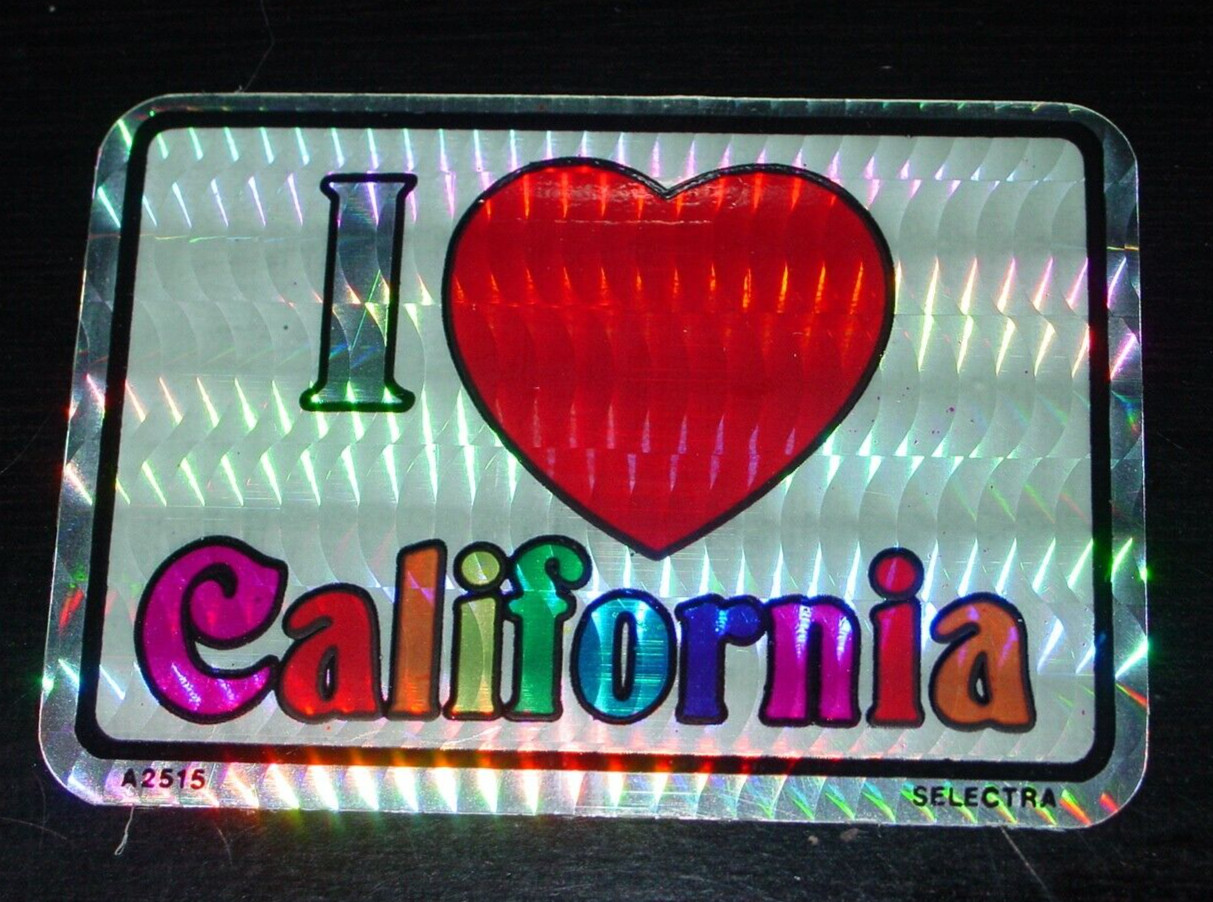 I LOVE CALIFORNIA VINTAGE 1970’s PRISM DECAL STICKER 2.5″ x 3.5″ NOS