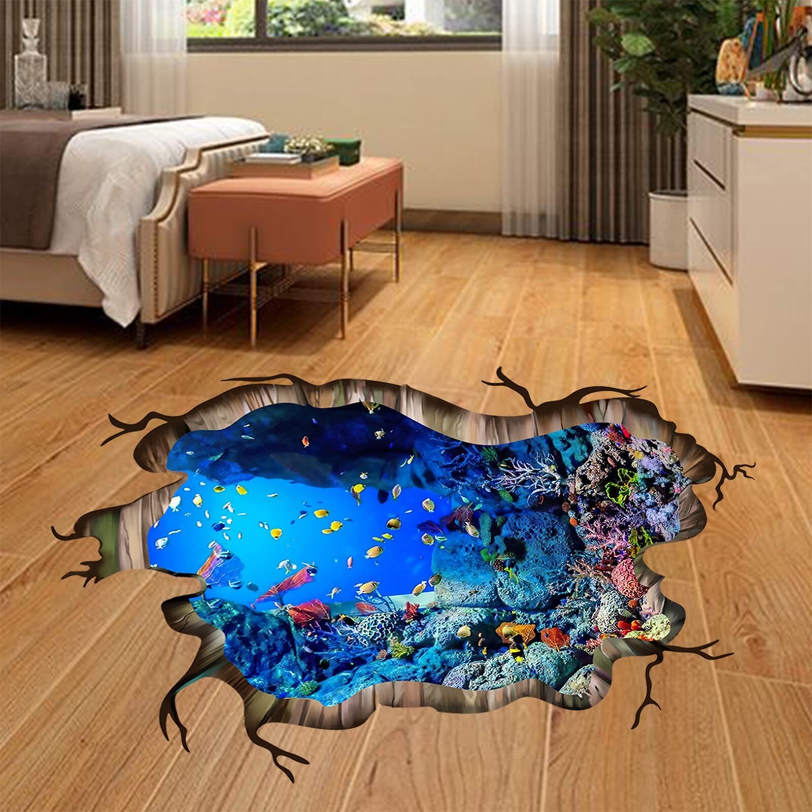 3D Under The Sea Fish Floor Wall Decals, FODIENS Ocean Sea Life Wall Stickers…
